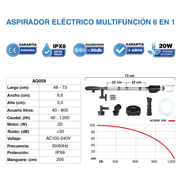 Aspirador elétrico multifuncional AQQA 6 em 1 para manutenção profissional do aquário