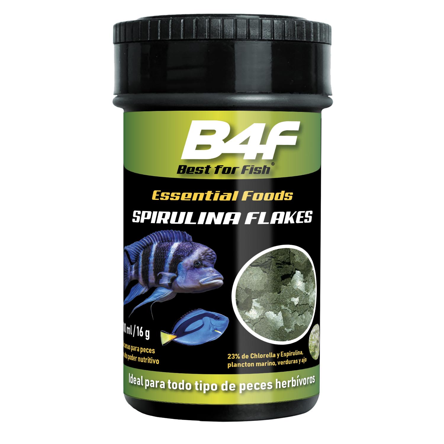 B4F Spirulina Flakes : Alimento em flocos com 23% de algas Spirulina e Chlorella