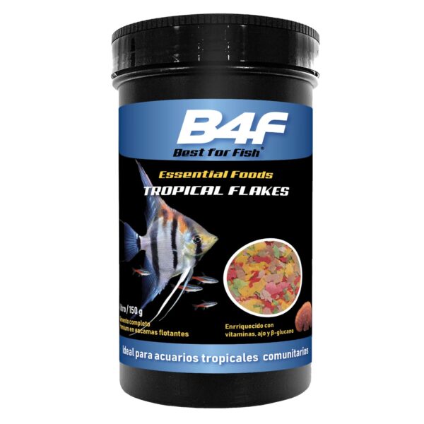 B4F Tropical Flakes : Alimento completo em flocos para peixes tropicais de água doce com b-glucano. Ideal para aquários comunitários.