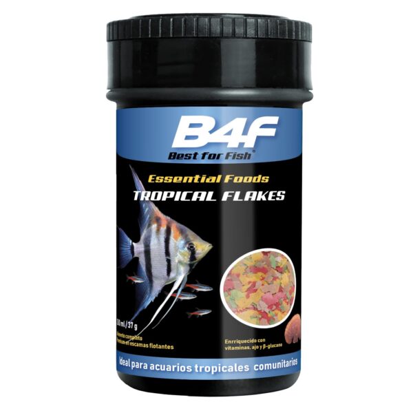 B4F Tropical Flakes : Alimento completo em flocos para peixes tropicais de água doce com b-glucano. Ideal para aquários comunitários.