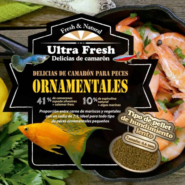 Shrimp Delight for Ornamental Fish, alimento ultra fresco, ideal para peixes vivíparos.