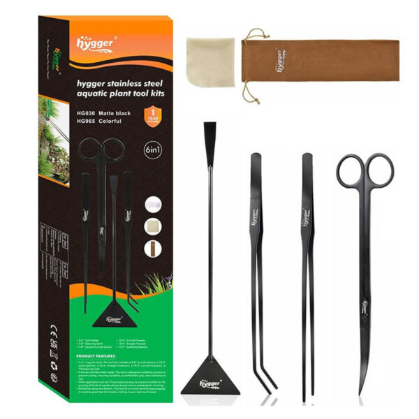 Hygger Inox Aquascaping Tools : Anodizado preto e com estojo