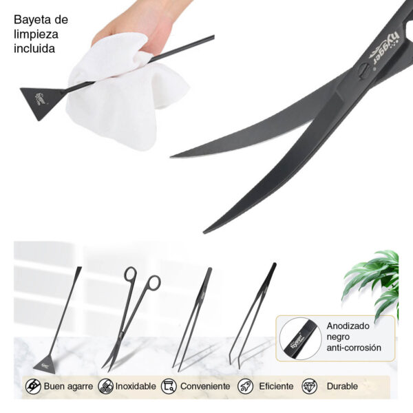 Hygger Inox Aquascaping Tools : Anodizado preto e com estojo