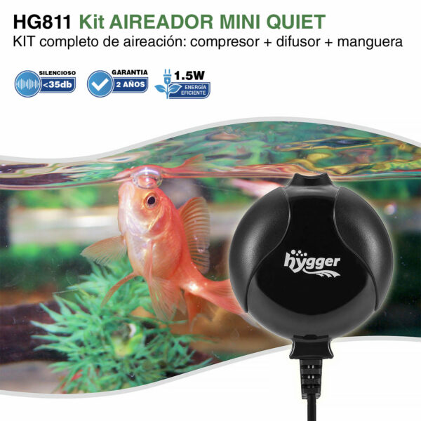 HYGGER mini Aerador Kit HG811 | Aerador silencioso para aquários até 120 litros