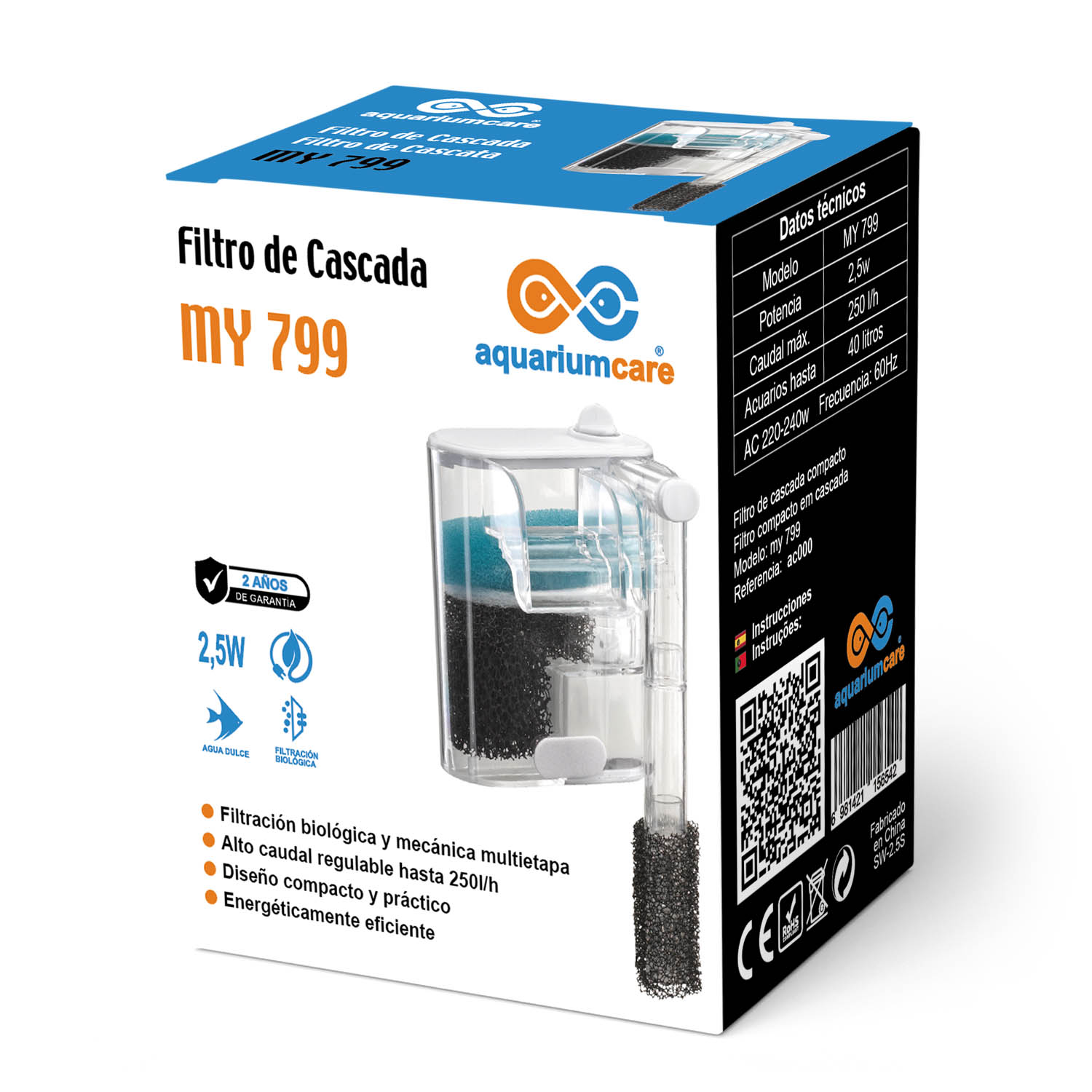 Filtros de cascada AquariumCare | Filtros de mochila compactos con caudal regulable