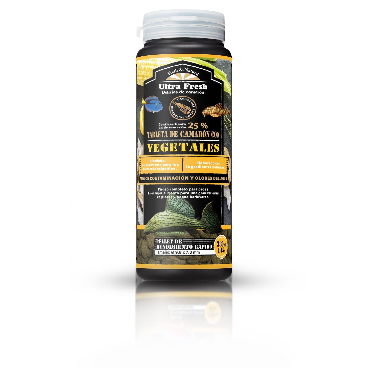 Tableta Premium Vegetal Plecos | Ultra Fresh Vegetables Shrimp Pie Alimento Super Premium para peces carnívoros de fondo