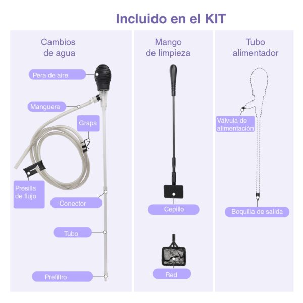 Conjunto de limpeza de aquários Hygger HG080 - Sifão e alimentador 3 em 1