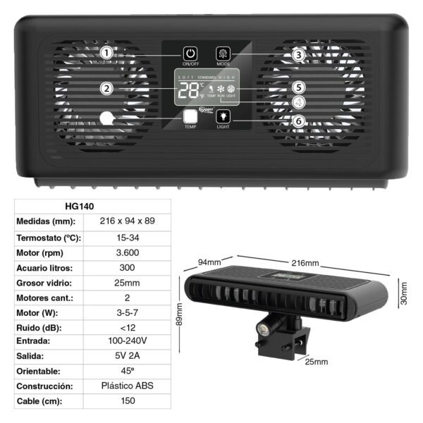 Ventilador para Acuarios HG140 | Sistema de Refrigeración